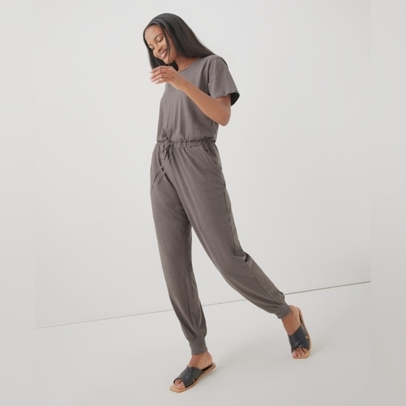 Pact Organic Cotton Relaxed Slub House Short Sleeve Jumpsuit Dark Teal XS - Picture 10 of 12